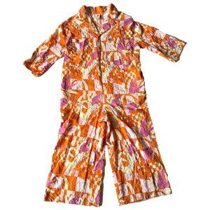 Lucy & Yak Womens US 6 Fran Jumpsuit Organic Cotton Orange pink Leaf Print Artsy